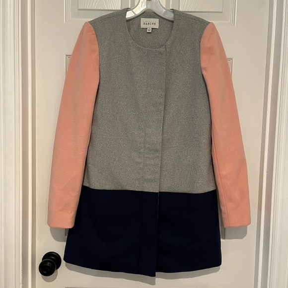 Sabine Colorblock Coat Size Small Pink Gray Navy Collarless - Picture 3 of 5